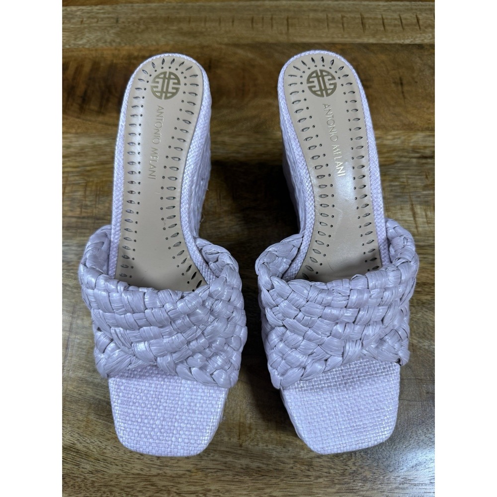Antonio Melani Lavender Woven Raffia Platform Wedge Sandals Size 9.5M